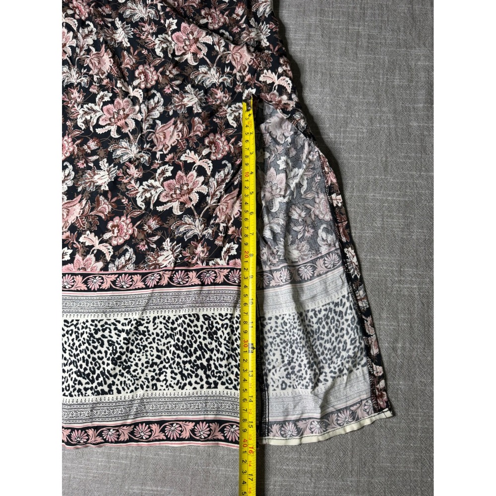MNG Casual Floral Leopard Print Midi Dress Spaghetti Strap Slit Black Pink L - Picture 3 of 8